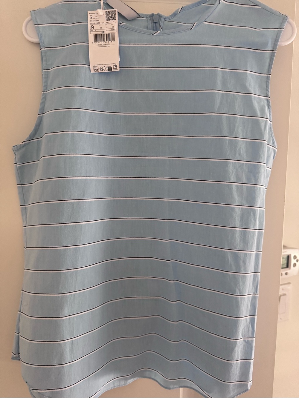 Mango Light Blue Striped Sleeveless Tank